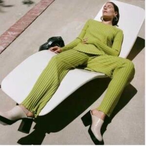 Simon Miller Rib Cyrene Pull On Pants Flared Green Yellow Size XS